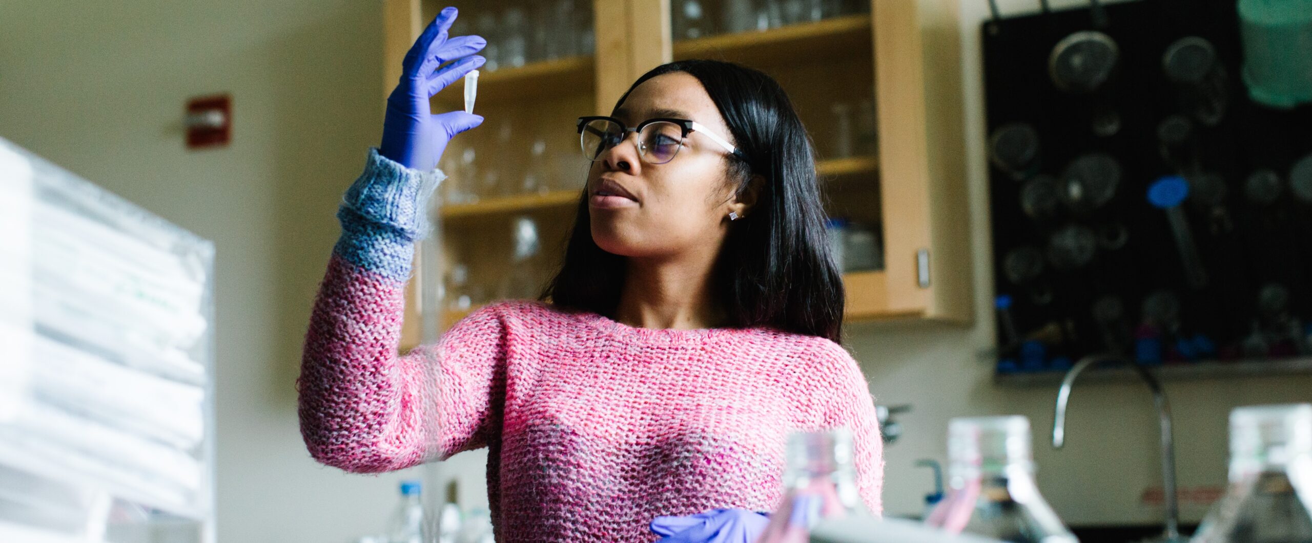 Student working in biology lab